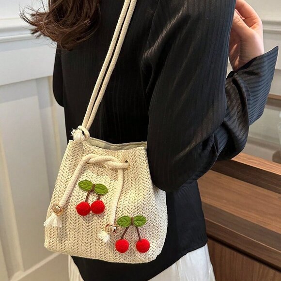 Beige Fashionable Women's Strawberry Shoulder Diagonal Crossbody Handbag - Picture 6 of 10